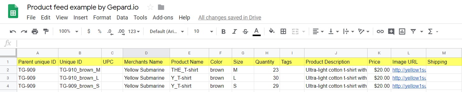 Product Feed Example